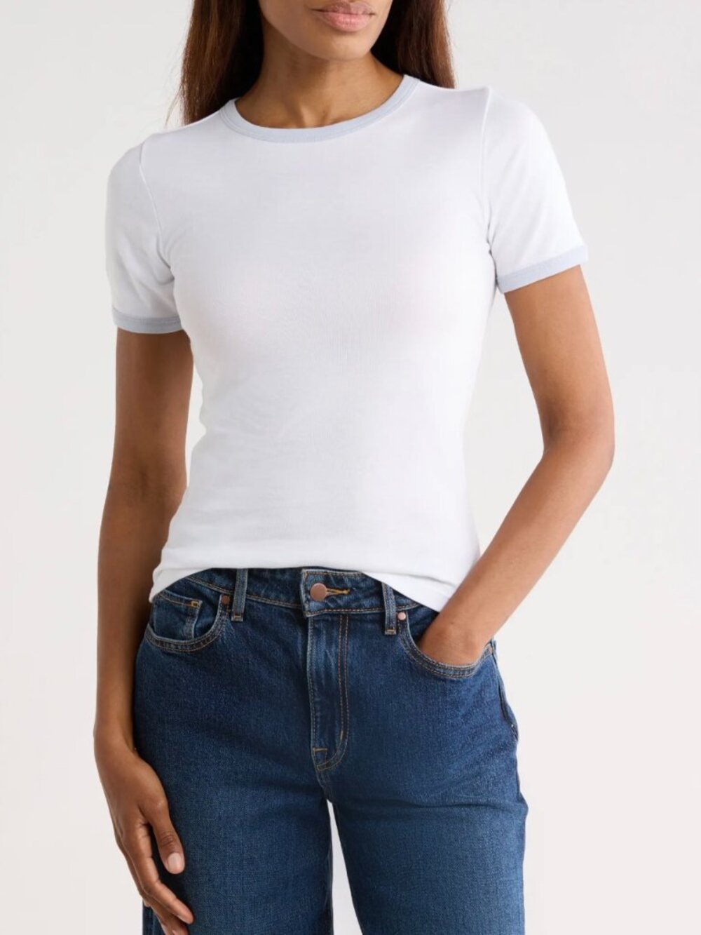 NWT Vince Ringer T-Shirt Off White Surf Mist Combo Size M